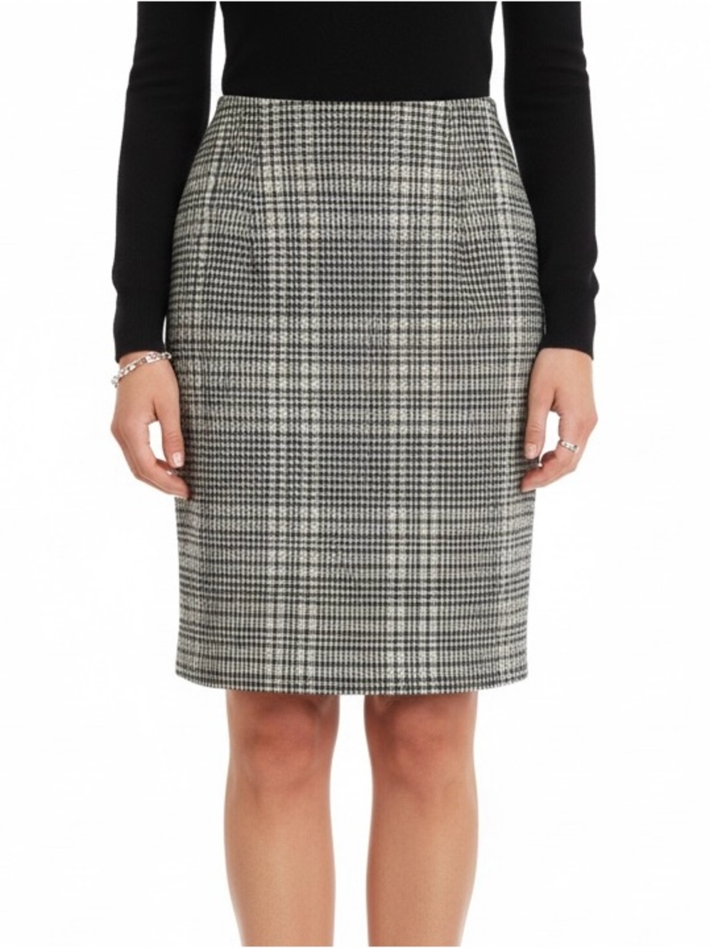 Ann Taylor Black and Beige Glen Plaid Pencil Skirt